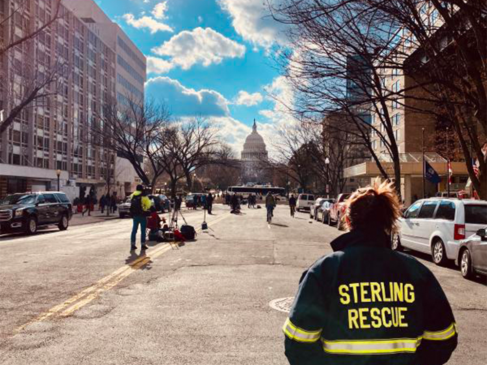 Firefighter looking at the White House