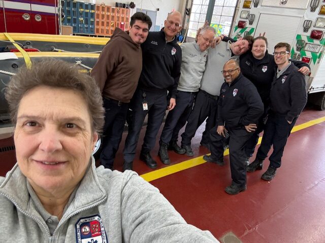 Sterling Rescue chief and selfie with volunteers preparing for inspection